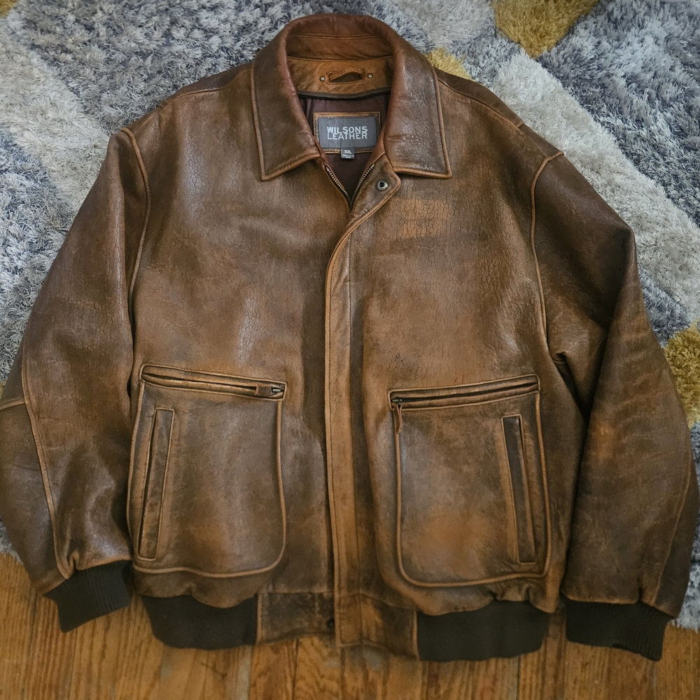 Wilsons Leather Men's Brown Leather Bomber Jacket